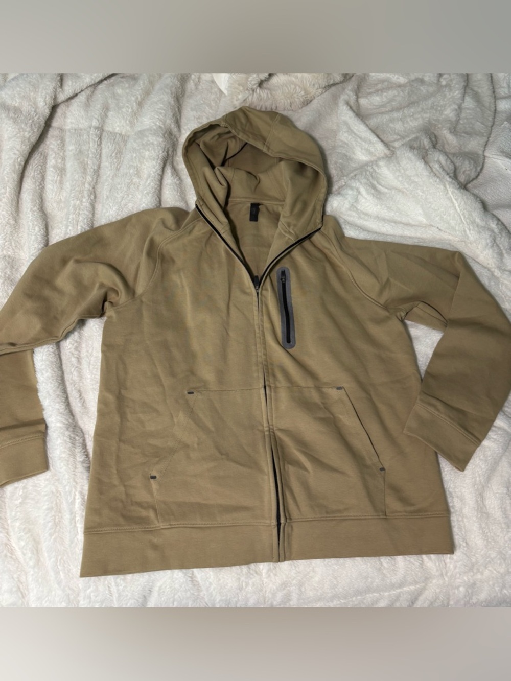 Zella Men's Jacket Full Zip Active Workout Hoodie in Khaki Tan
